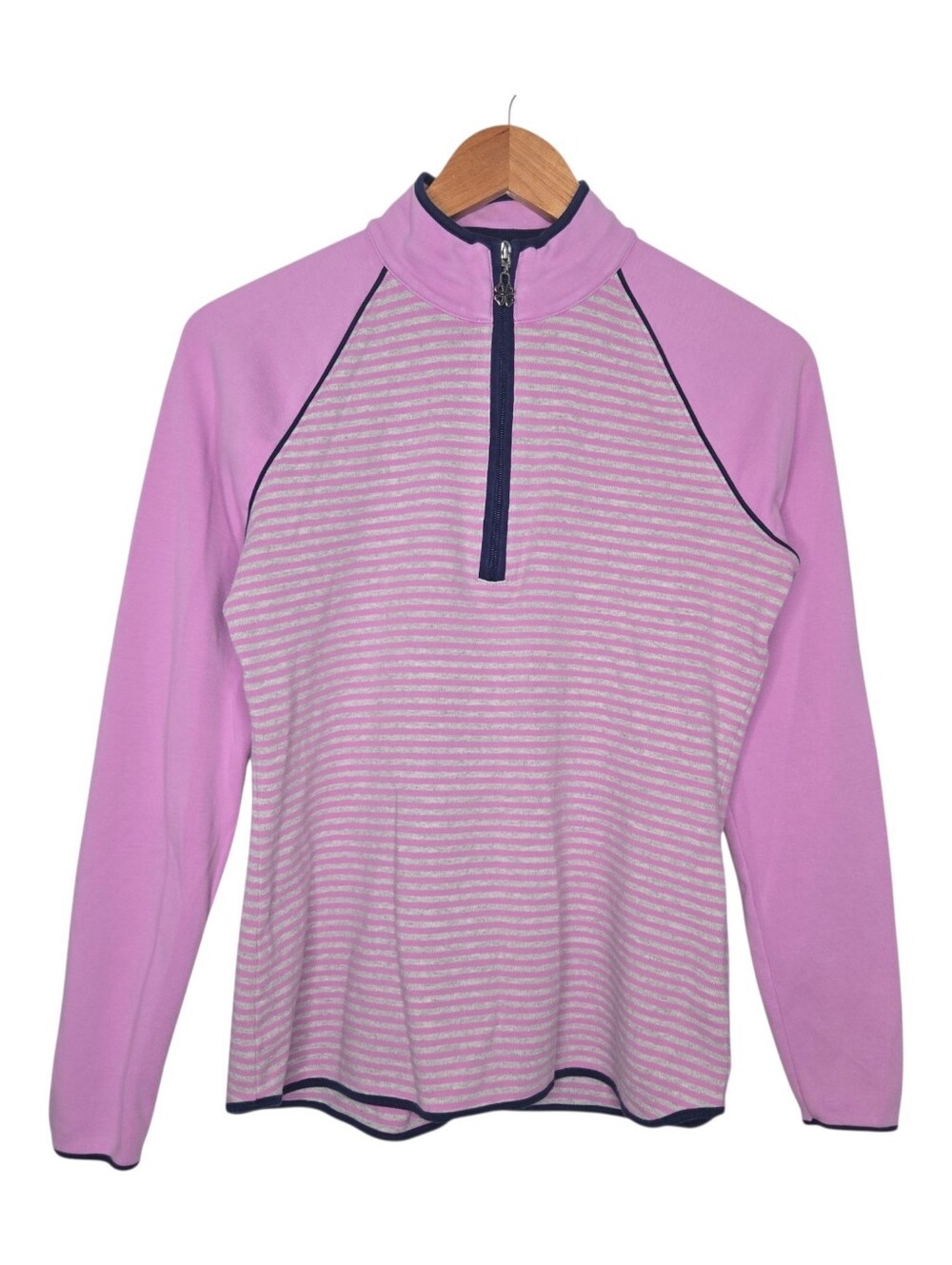 Clover By Bobby Jones Womens Purple Striped Quarter Zip Golf Pullover Medium